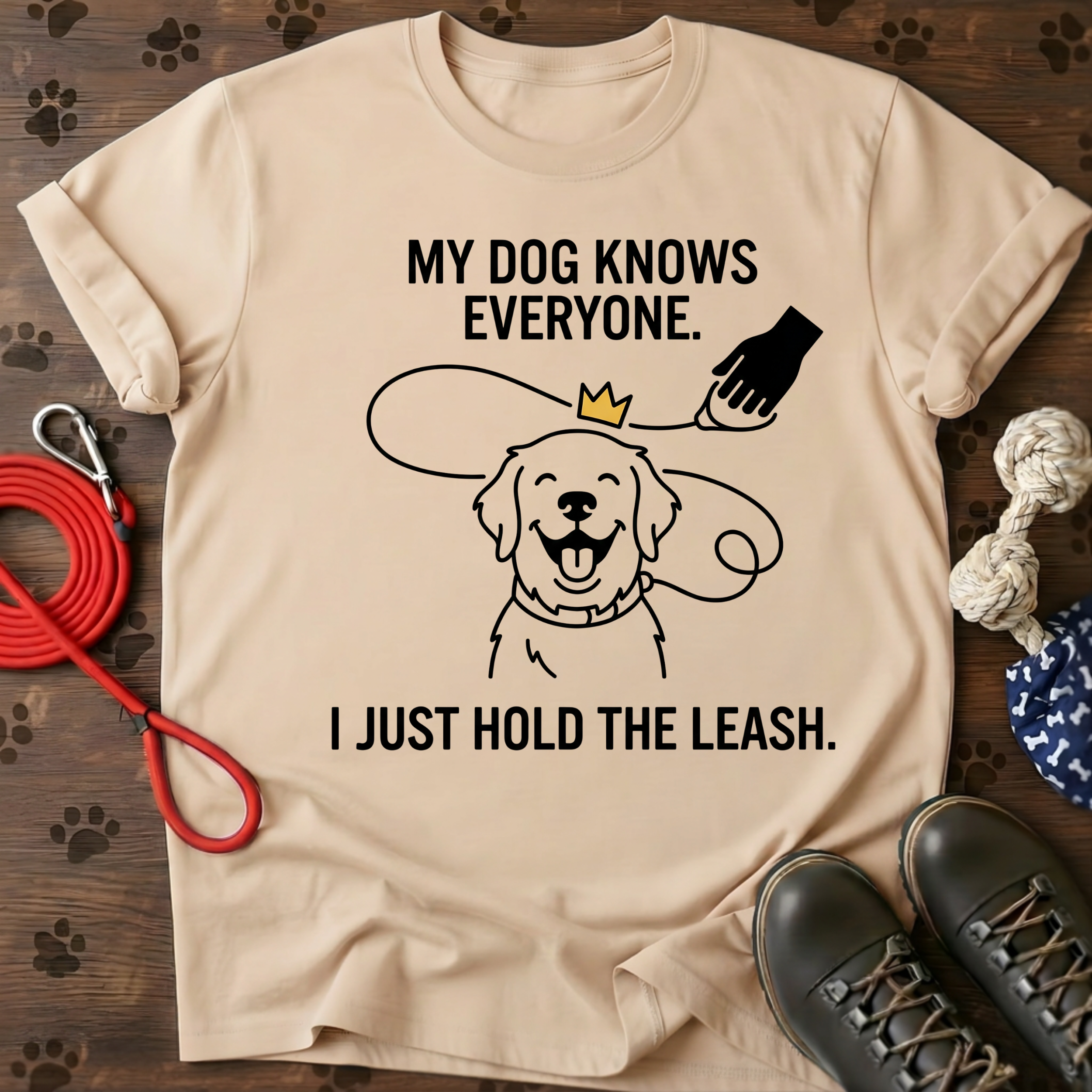 MY DOG KNOWS EVERYONE. I JUST HOLD THE LEASH. Tee