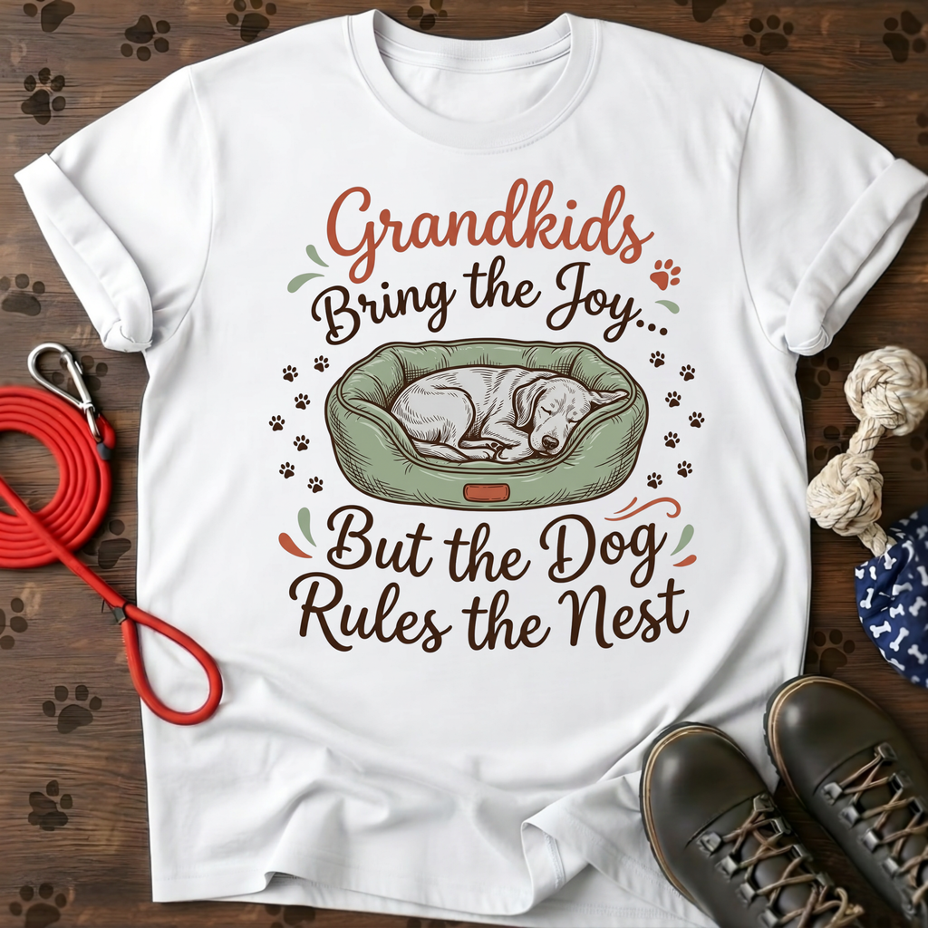 GRANDKIDS VISIT. THE DOG LIVES HERE. Tee