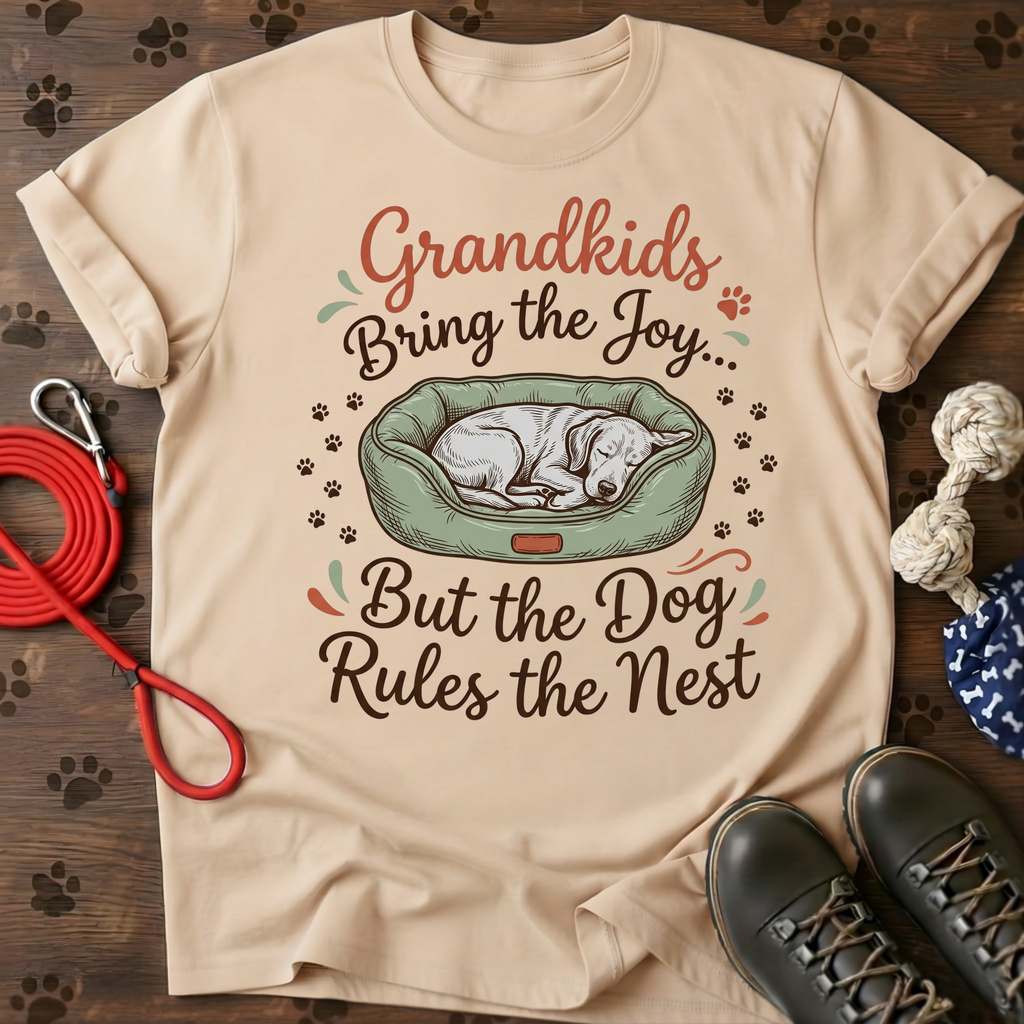 GRANDKIDS VISIT. THE DOG LIVES HERE. Tee