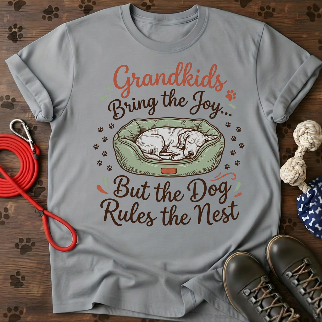 GRANDKIDS VISIT. THE DOG LIVES HERE. Tee