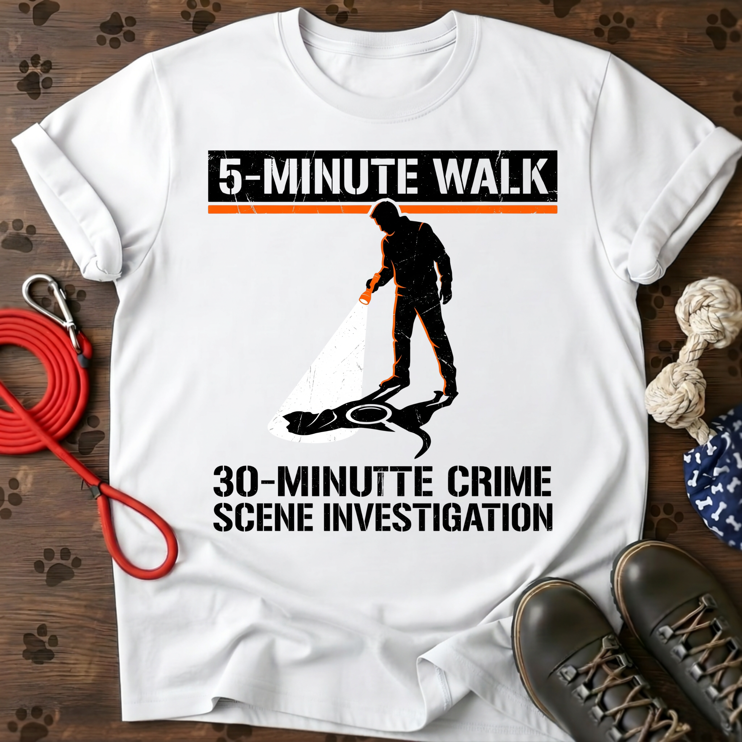 FIVE-MINUTE WALK. THIRTY-MINUTE INVESTIGATION. Tee