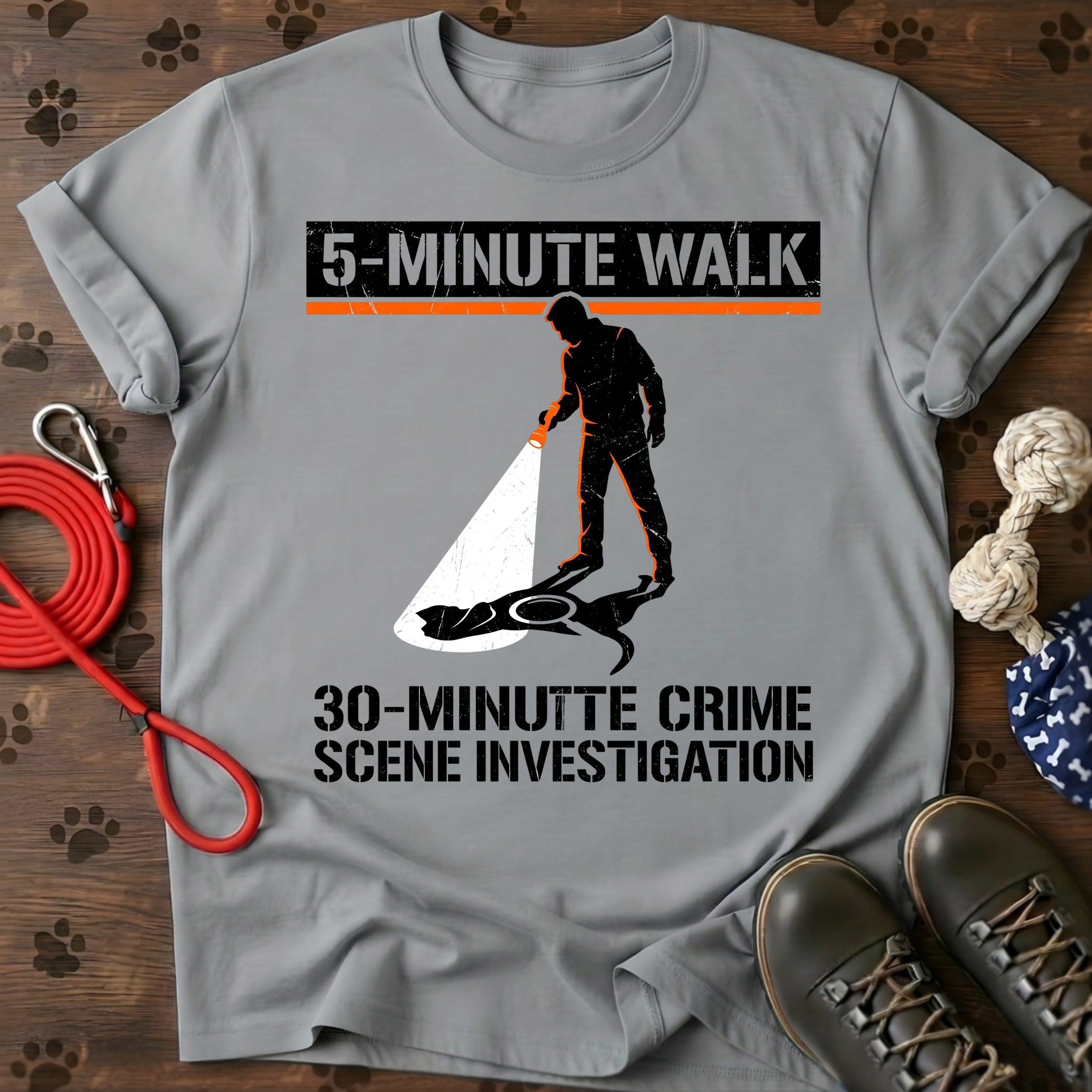 FIVE-MINUTE WALK. THIRTY-MINUTE INVESTIGATION. Tee