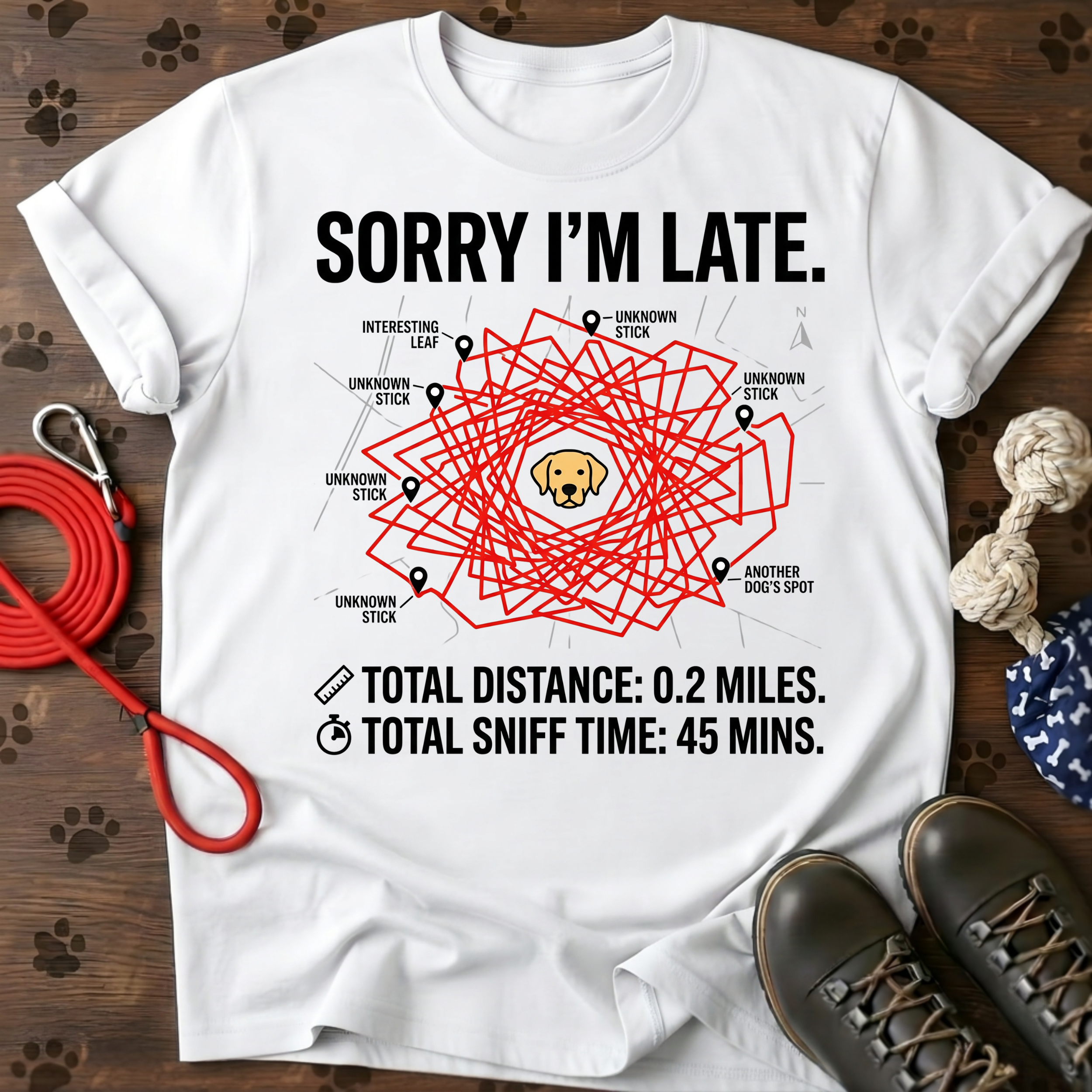SORRY I’M LATE. MY LABRADOR HAD TO SMELL EVERYTHING. Tee