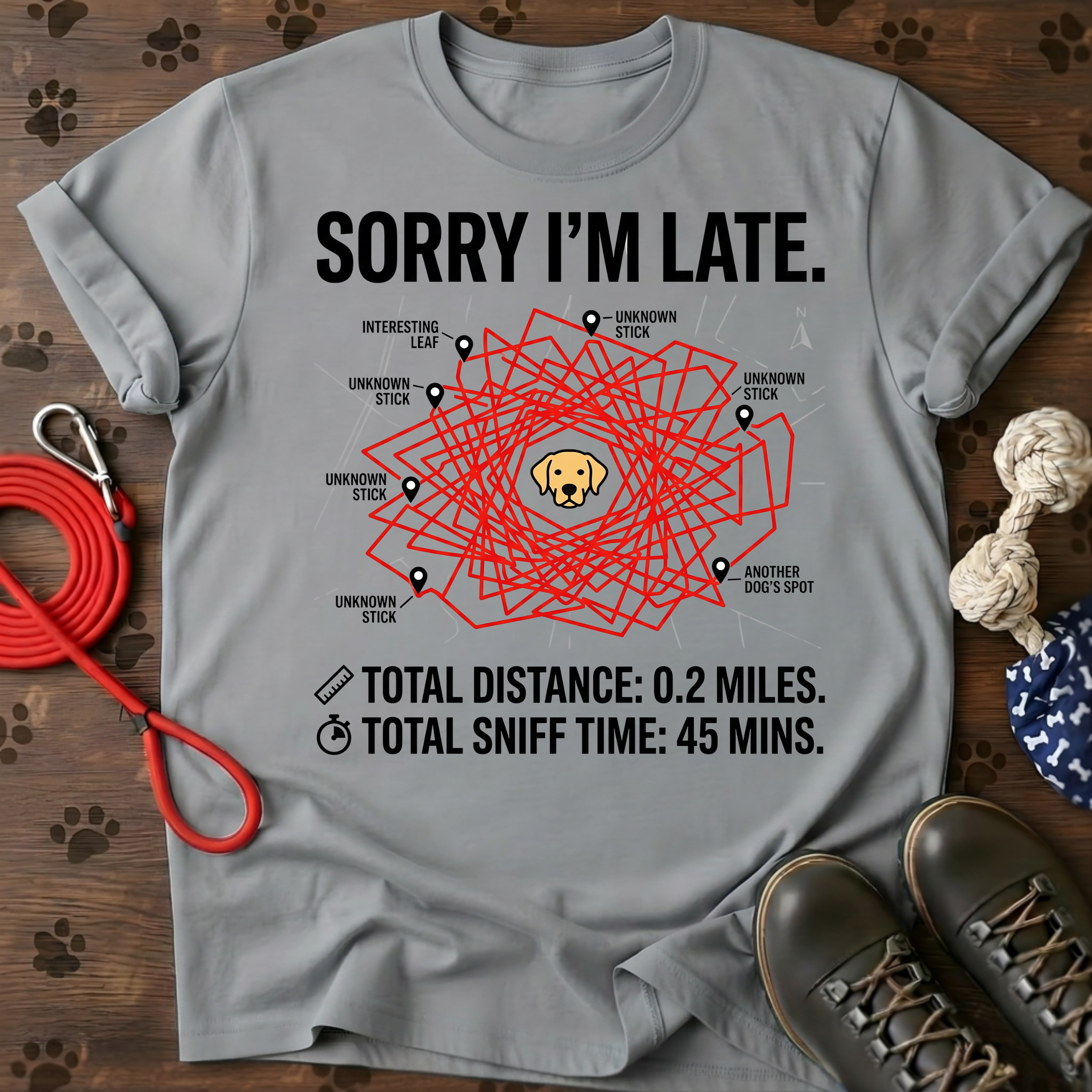 SORRY I’M LATE. MY LABRADOR HAD TO SMELL EVERYTHING. Tee