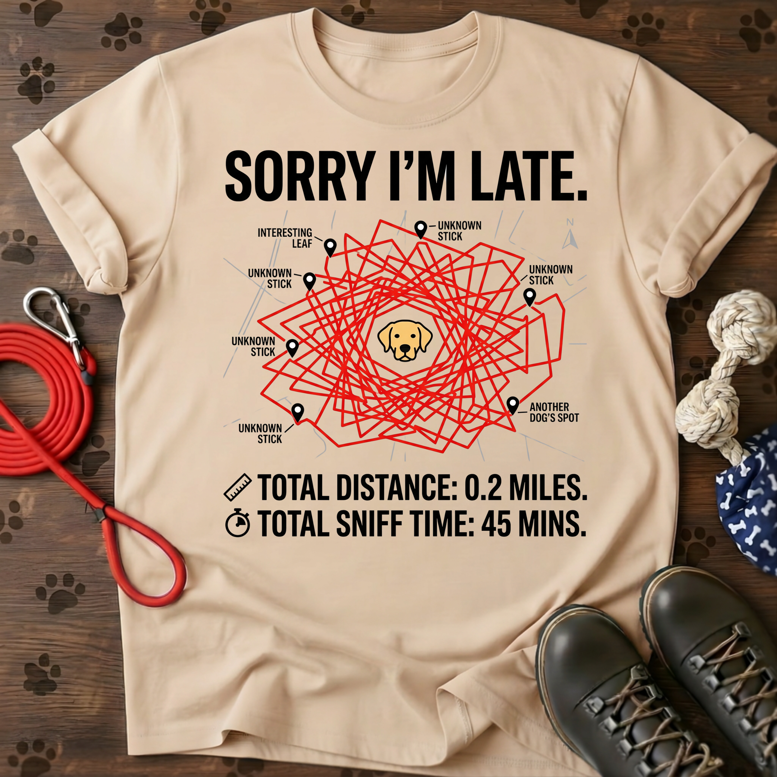 SORRY I’M LATE. MY LABRADOR HAD TO SMELL EVERYTHING. Tee