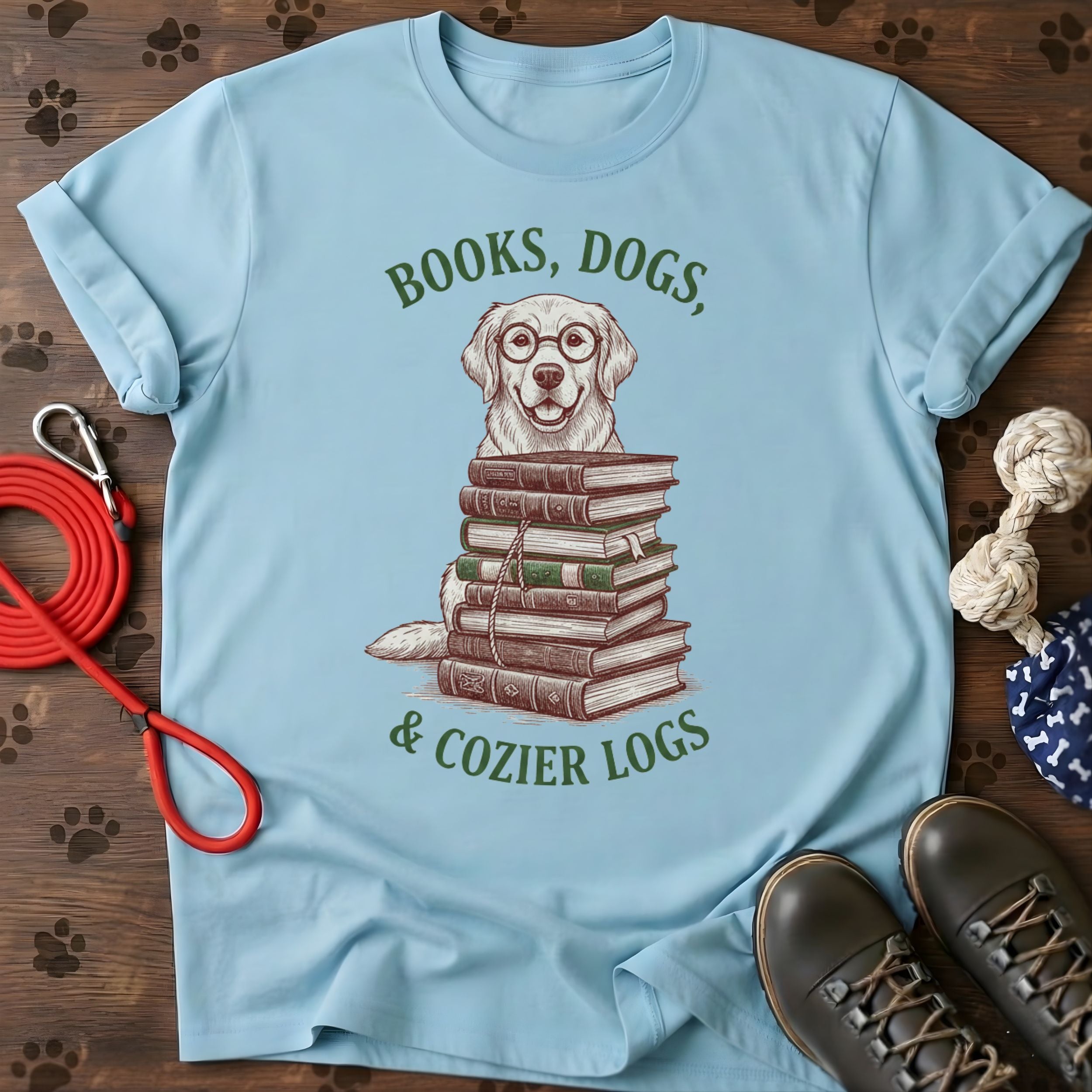 Cute Dog and Stack of Books Reading Tee