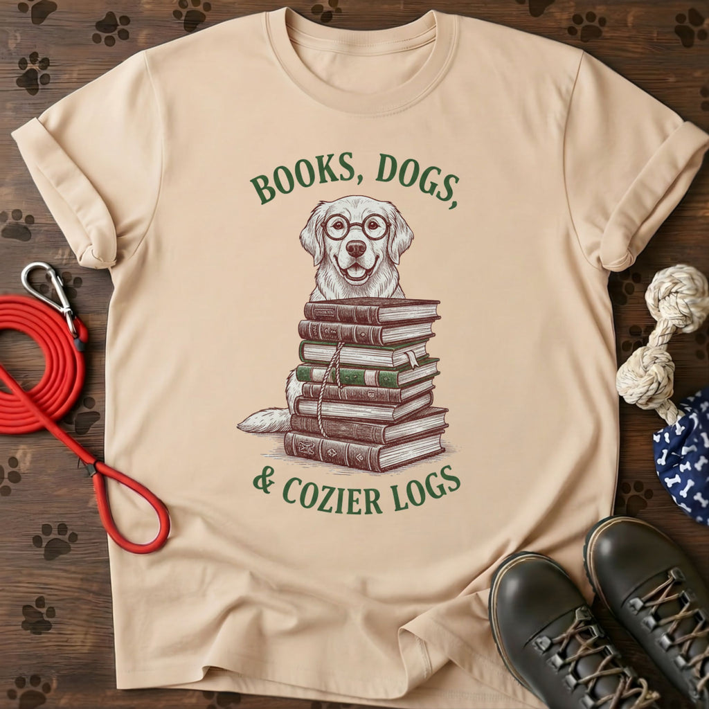 Cute Dog and Stack of Books Reading Tee