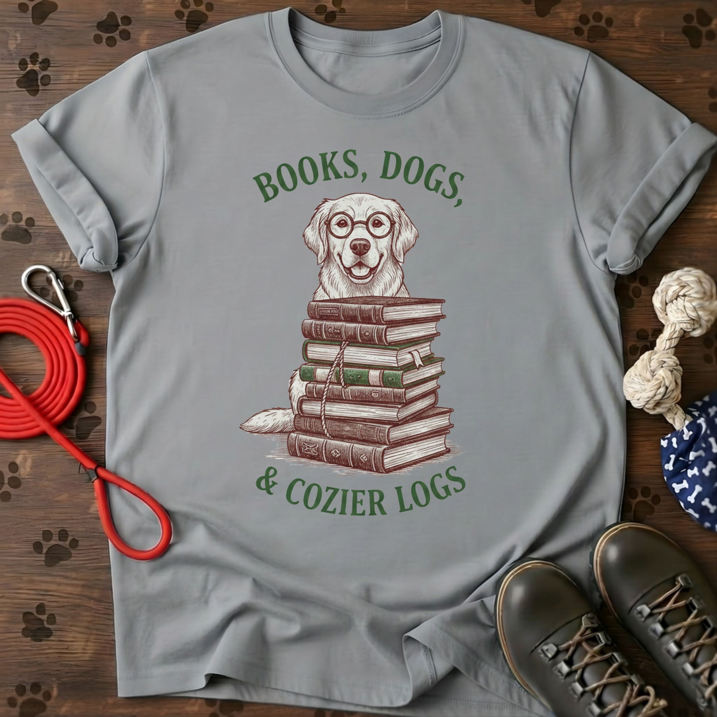 Cute Dog and Stack of Books Reading Tee