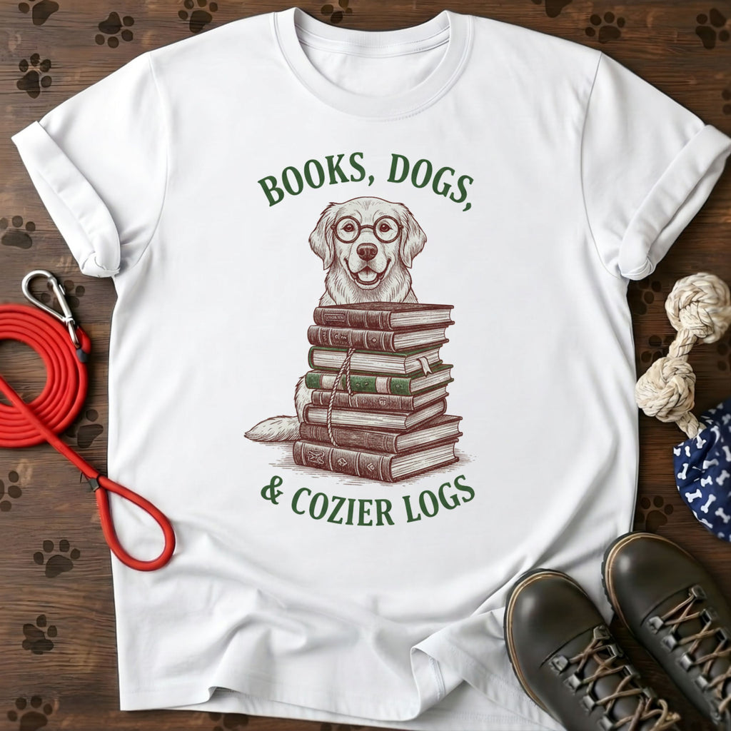 Cute Dog and Stack of Books Reading Tee